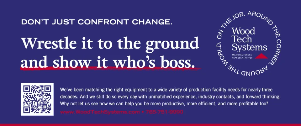 Print ad on navy: ‘Wrestle it to the ground and show it who’s boss,’ with a QR code and the circular logo