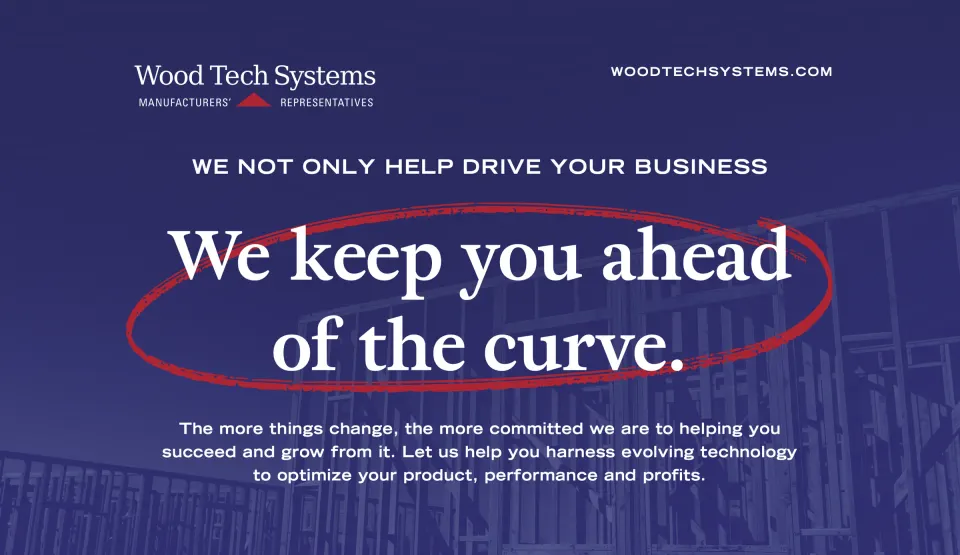 Wood Tech Systems: A brochure, print ads and a trade show booth for an independent equipment rep.